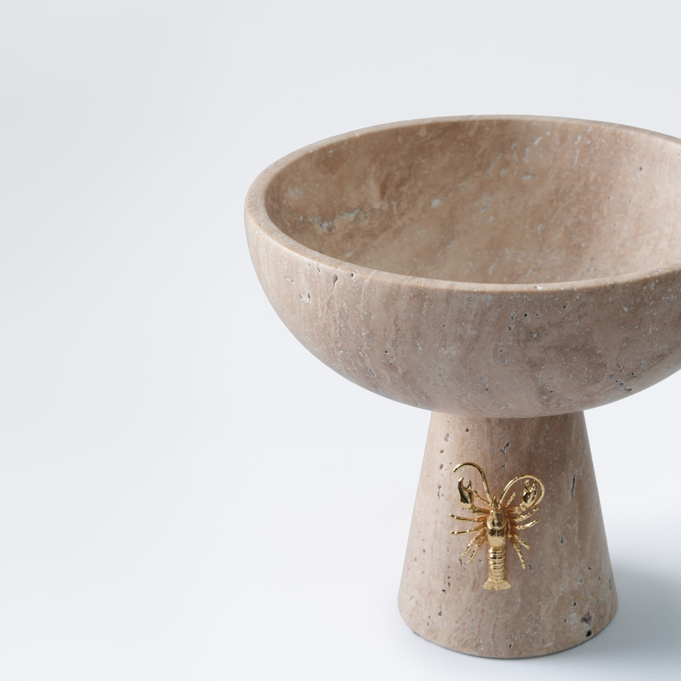 Istakoz Detaylı, Ayaklı Traverten Kase